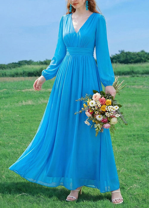 Dame Ankelkjole V-hals Rynket Patchwork 4