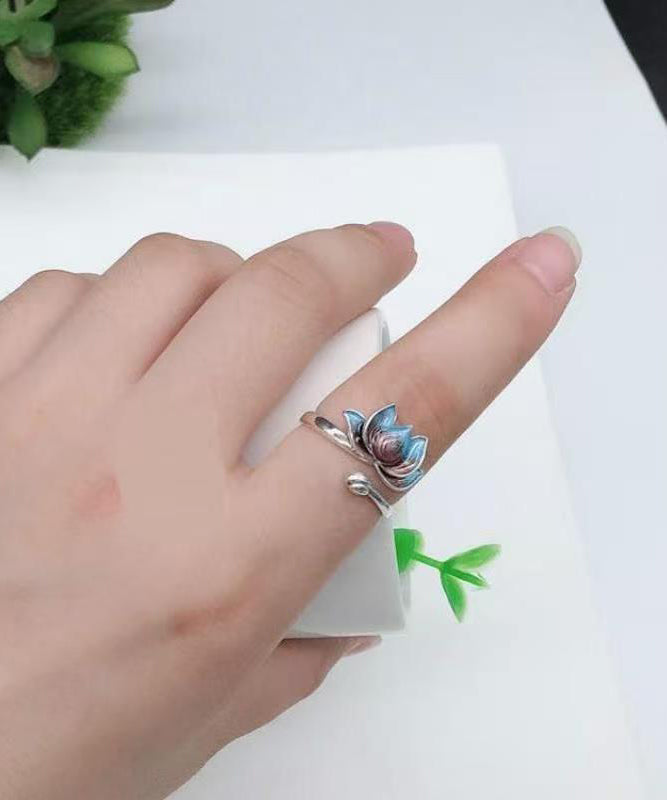 Dame Åpen Ring Lotus Design Retro Stil 1