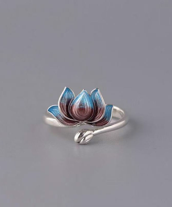 Dame Åpen Ring Lotus Design Retro Stil 2