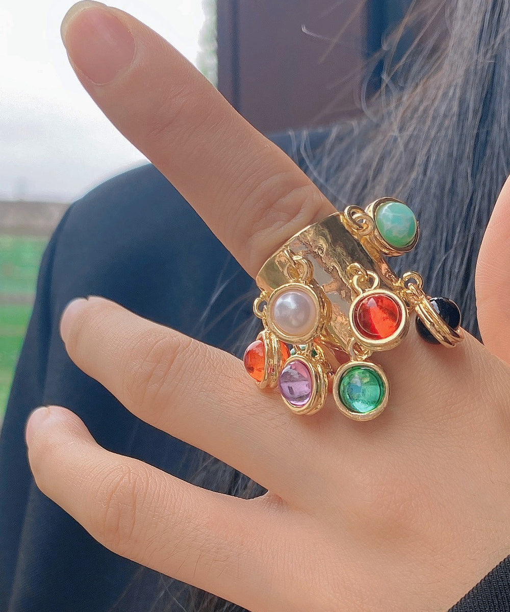 Dame Åpen Ring Vintage Stil med Grønn Glasur 2
