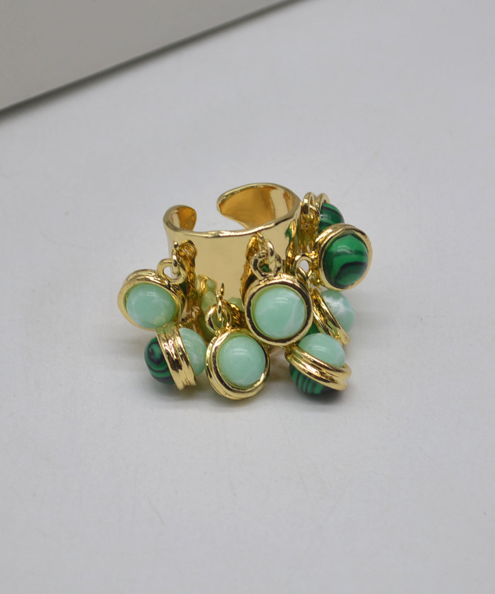 Dame Åpen Ring Vintage Stil med Grønn Glasur 3
