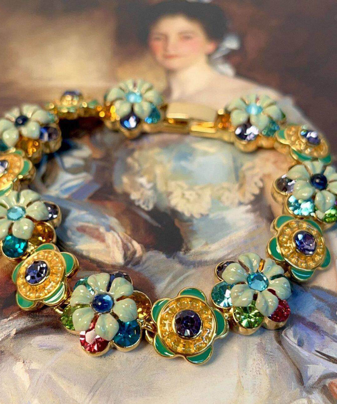 Dame Armbånd med Retro Blomsterkjede og Fargerik Emalje 3