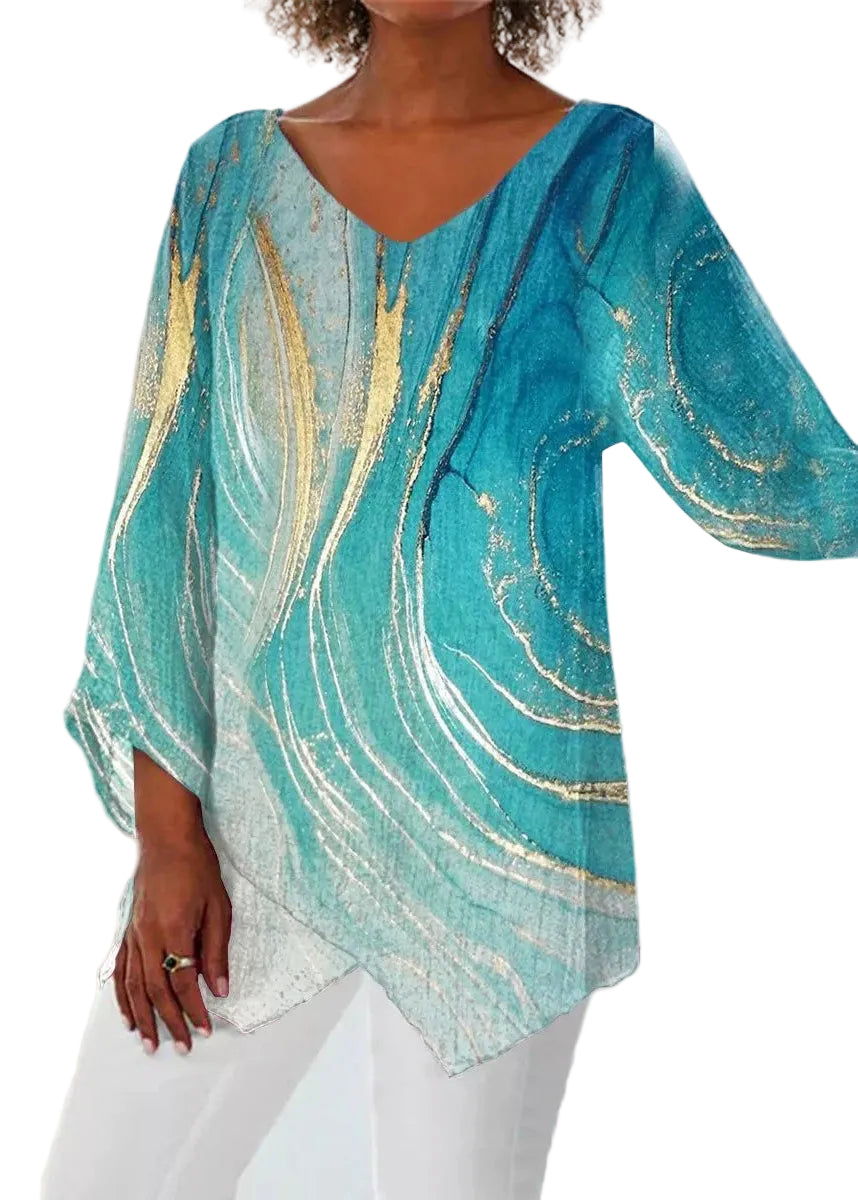 Dame Asymmetrisk Design V-hals Topp 0