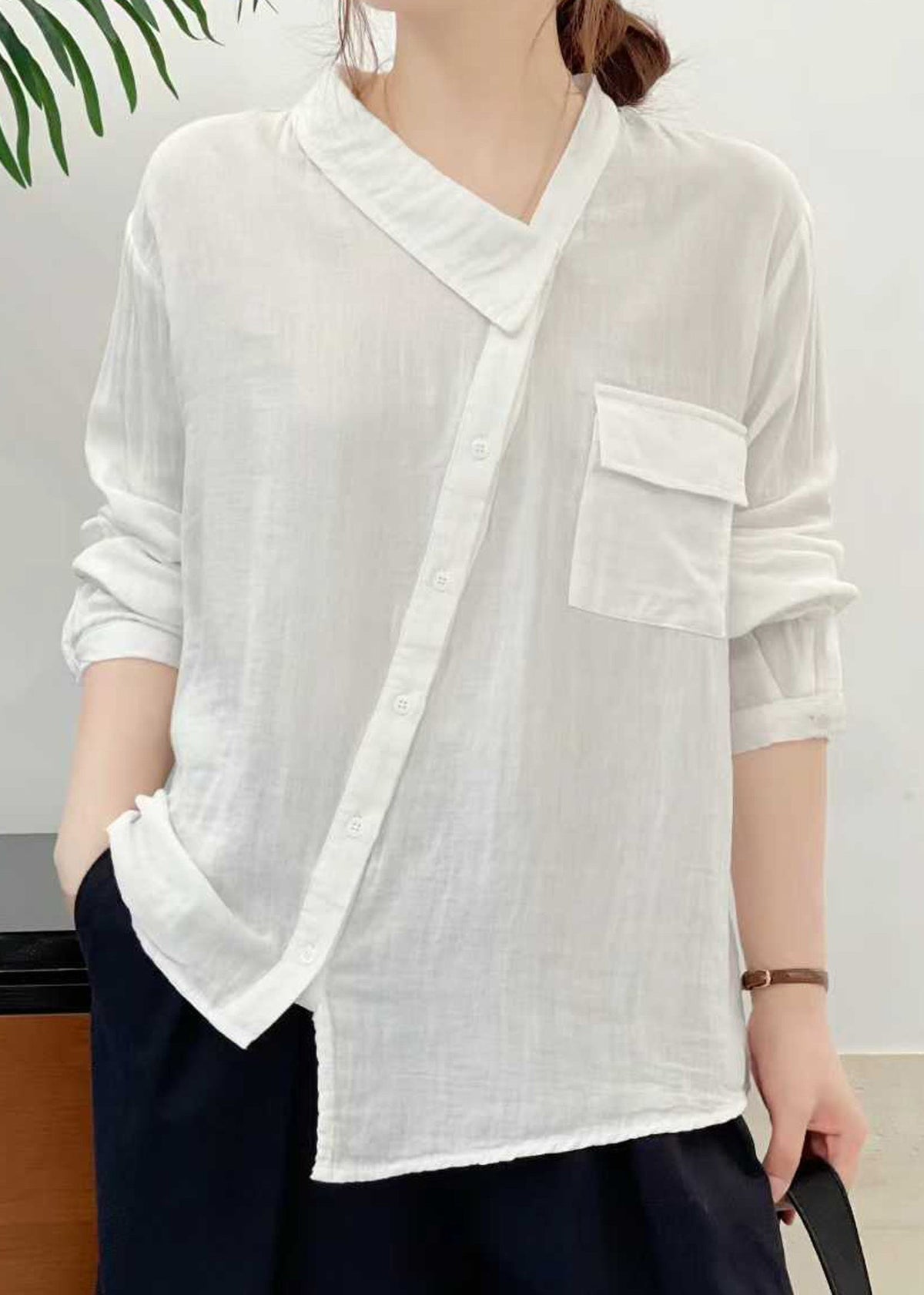 Dame Asymmetrisk Patchwork Topp Med Moderne Design 1