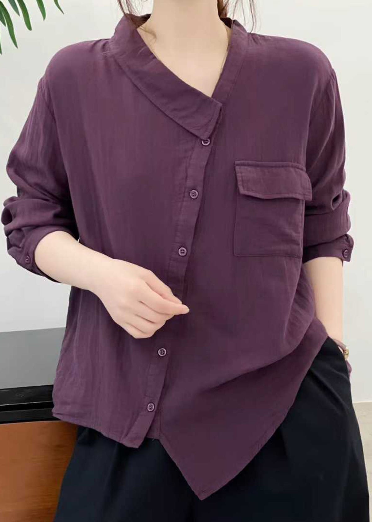 Dame Asymmetrisk Patchwork Topp Med Moderne Design 2