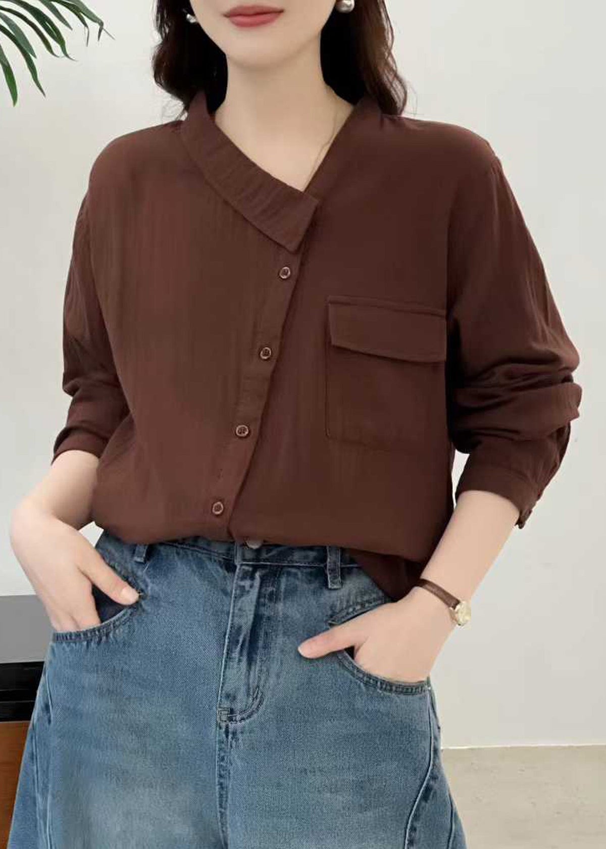 Dame Asymmetrisk Patchwork Topp Med Moderne Design 3