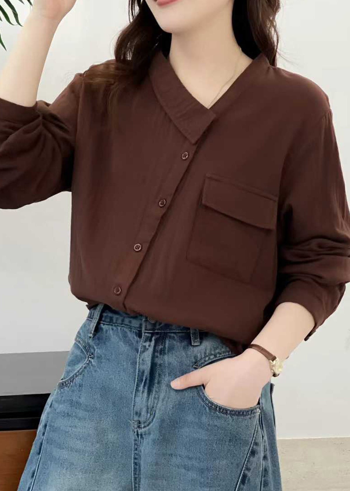 Dame Asymmetrisk Patchwork Topp Med Moderne Design 4