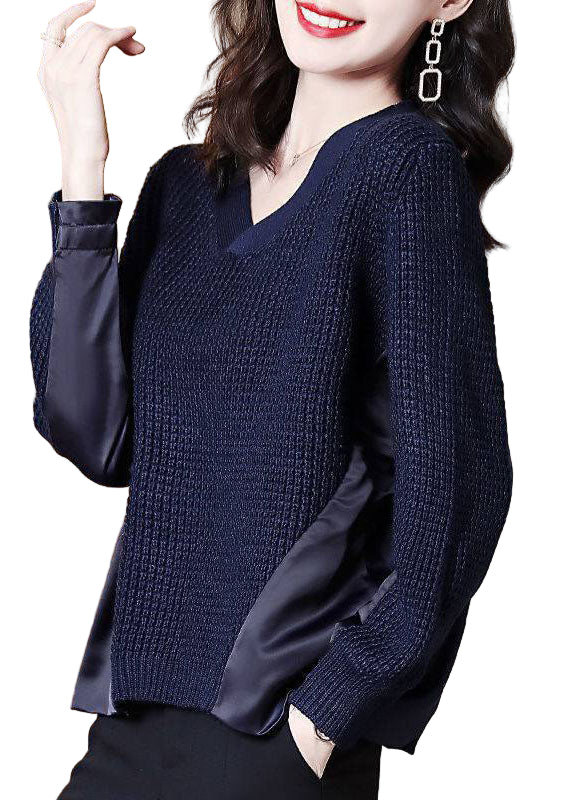 Dame Asymmetrisk Pullover med Patchwork 0
