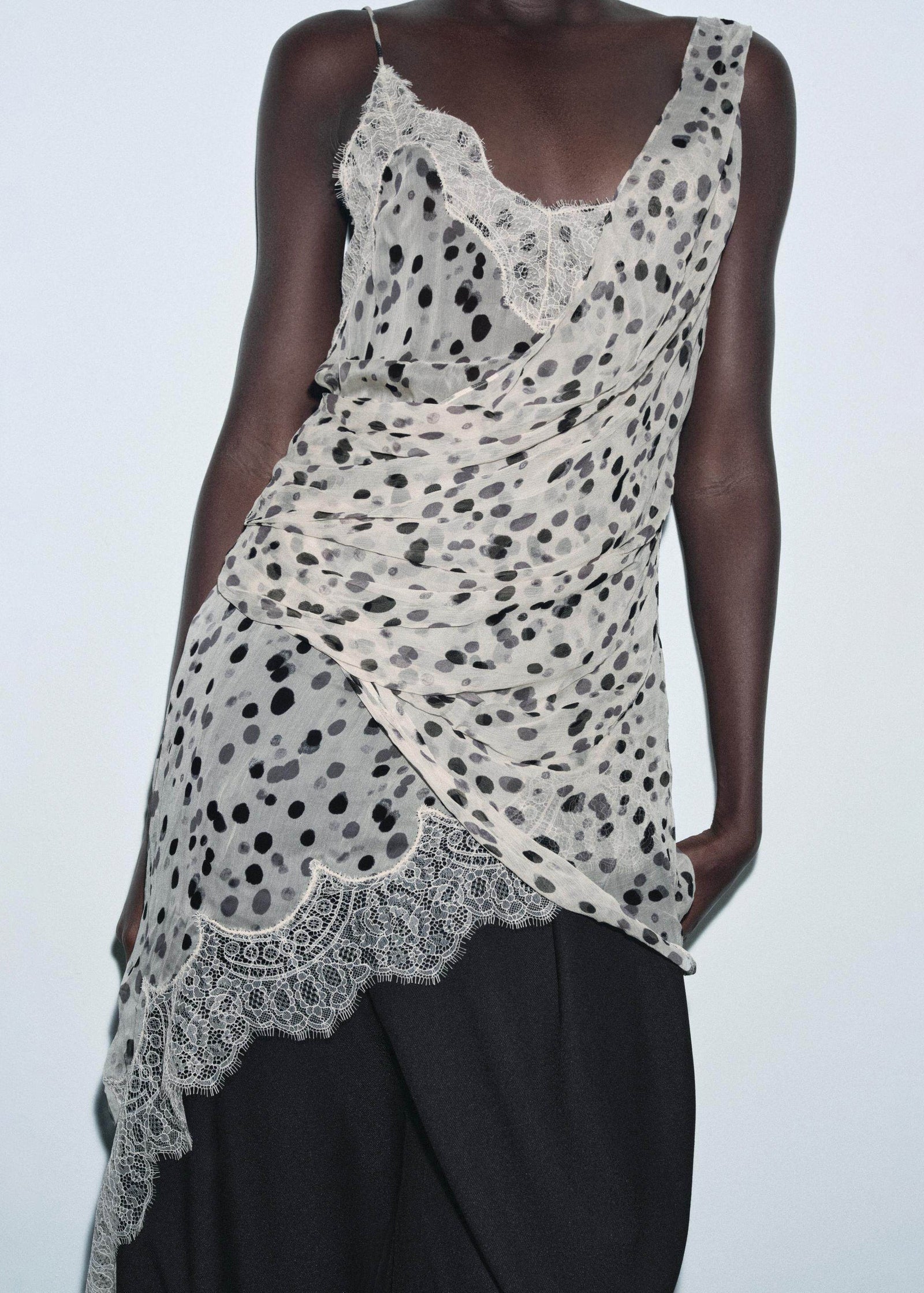 Dame Asymmetrisk Spaghetti Stropp Topp Prikket Design 2