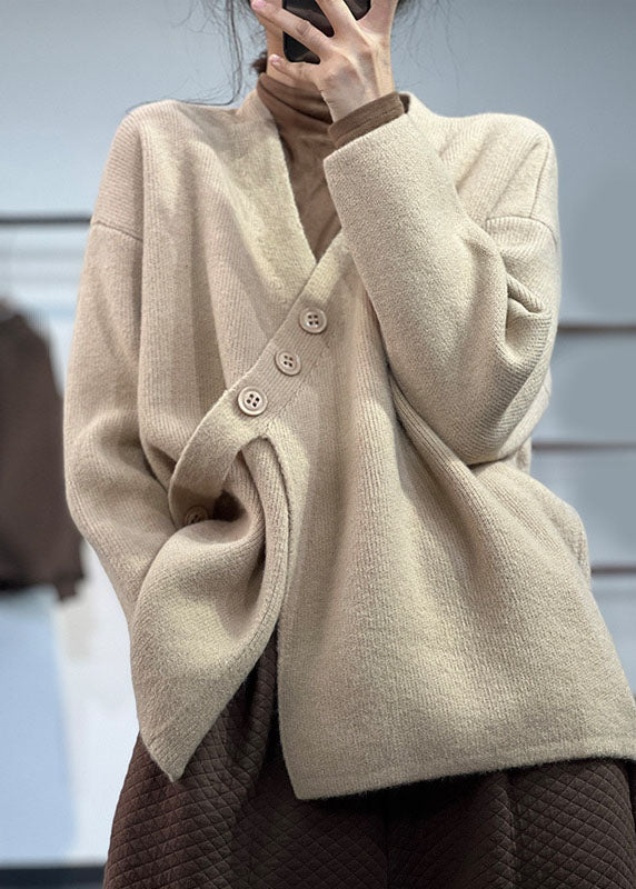 Dame Asymmetrisk Tykk Cashmere Strikket Pullover Vinter 3