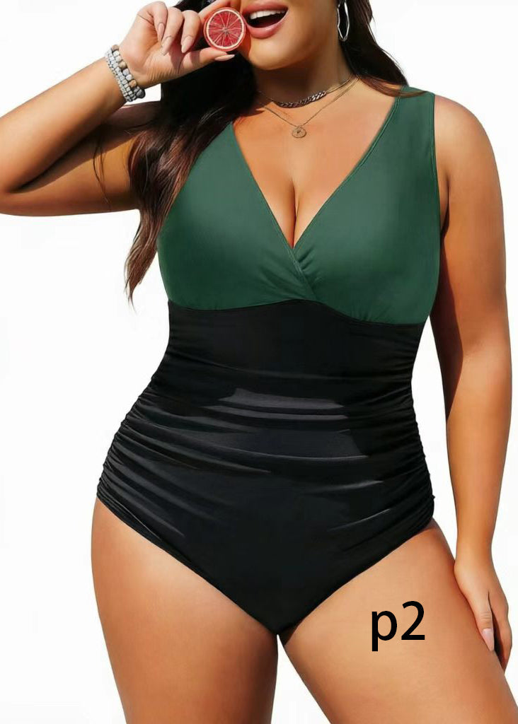 Dame Badedrakt Bodysuit V-hals Stripemønster 1