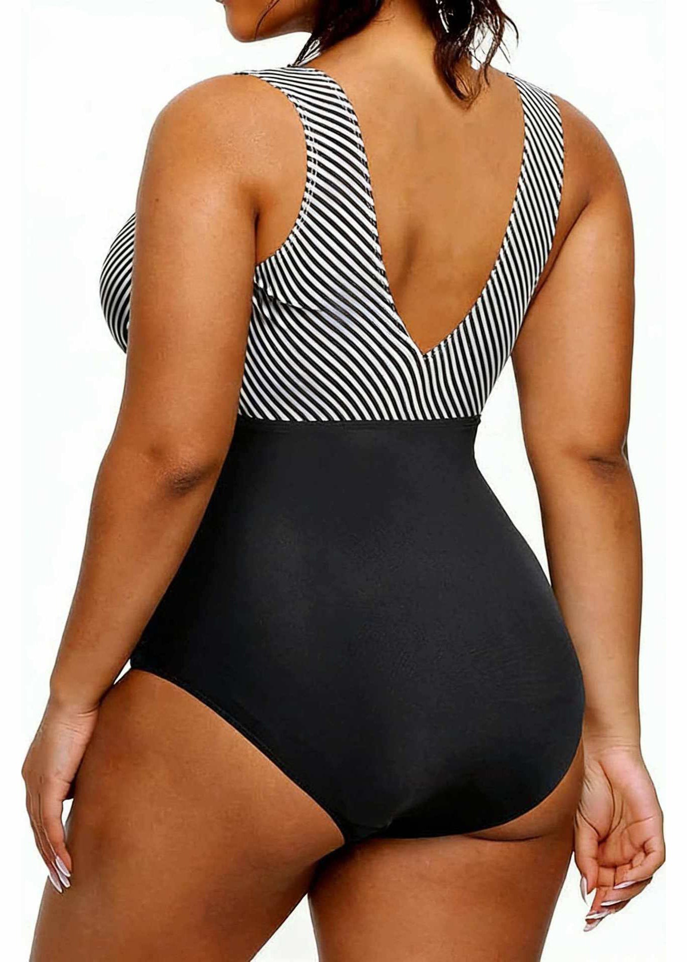 Dame Badedrakt Bodysuit V-hals Stripemønster 4