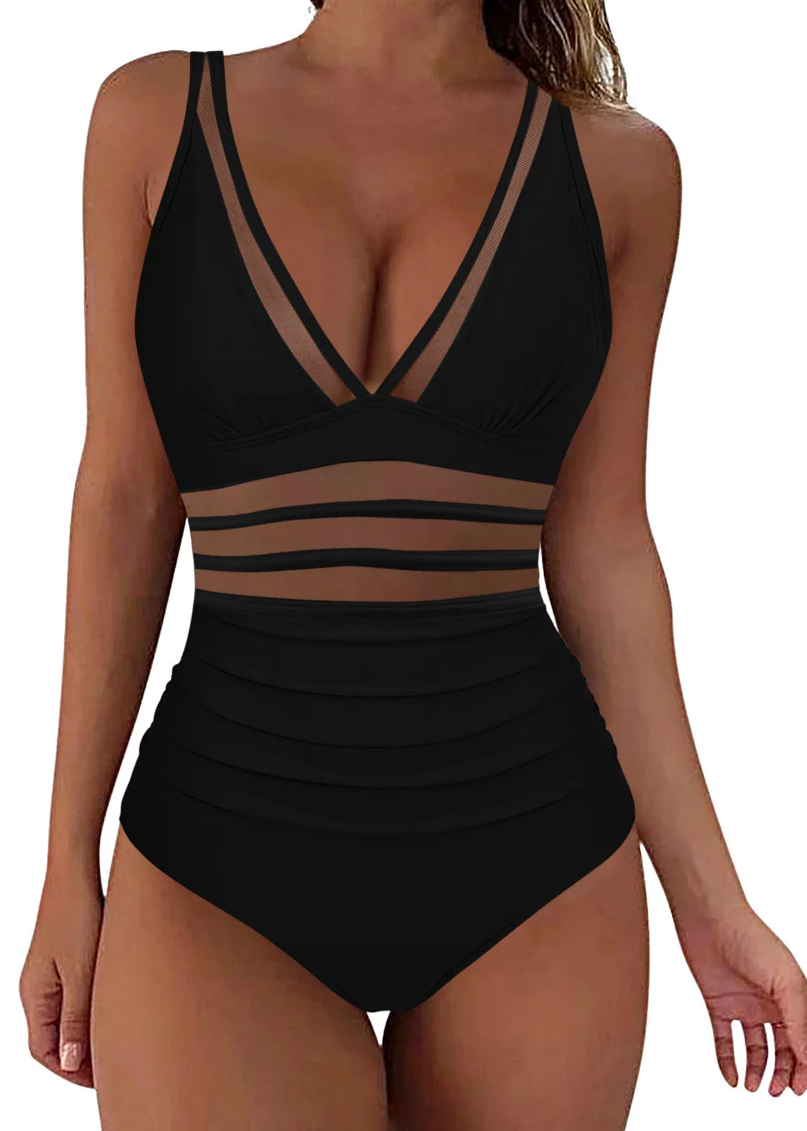 Dame Badedrakt Boho Stil V-hals Rynket Design 1