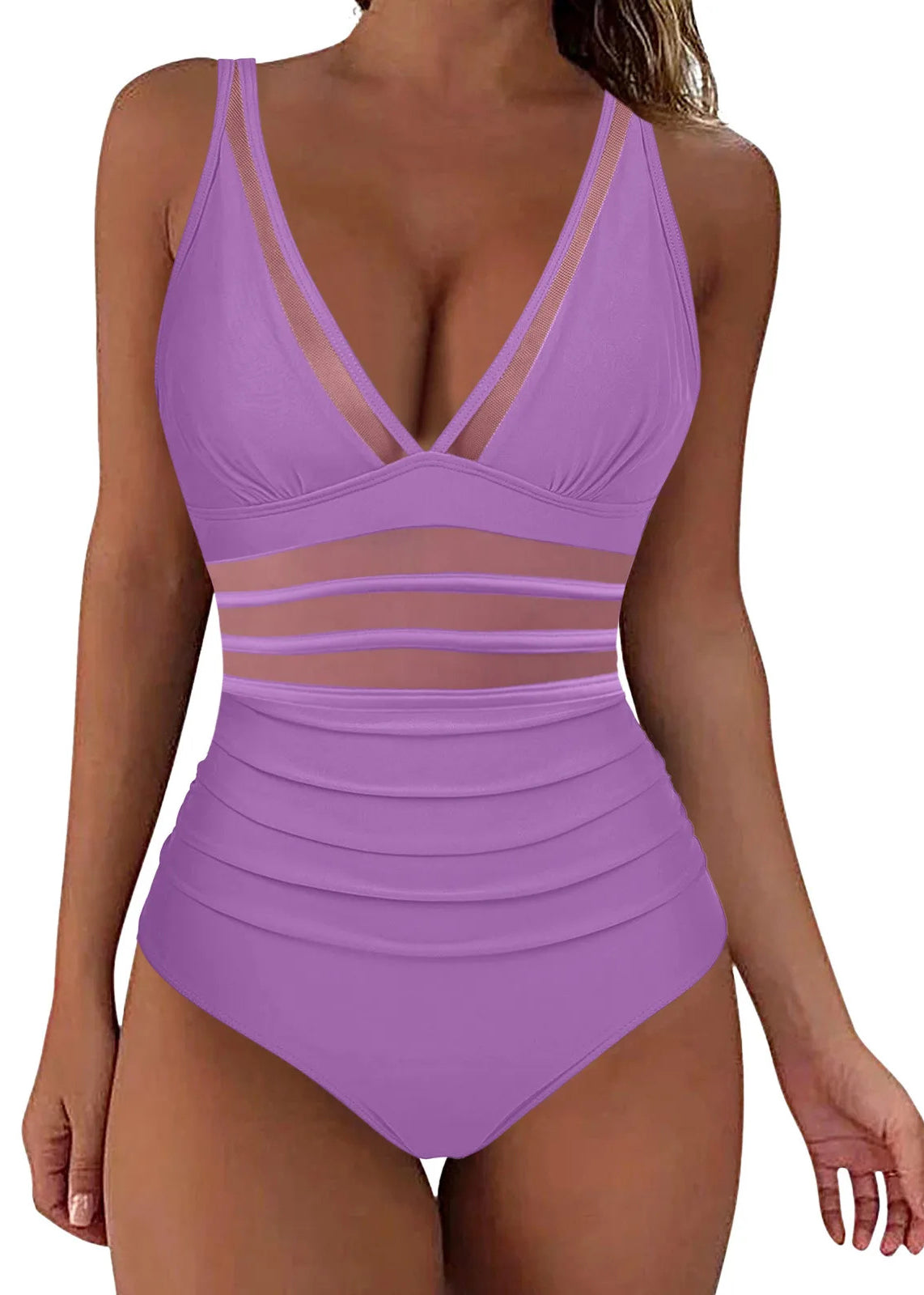Dame Badedrakt Boho Stil V-hals Rynket Design 3