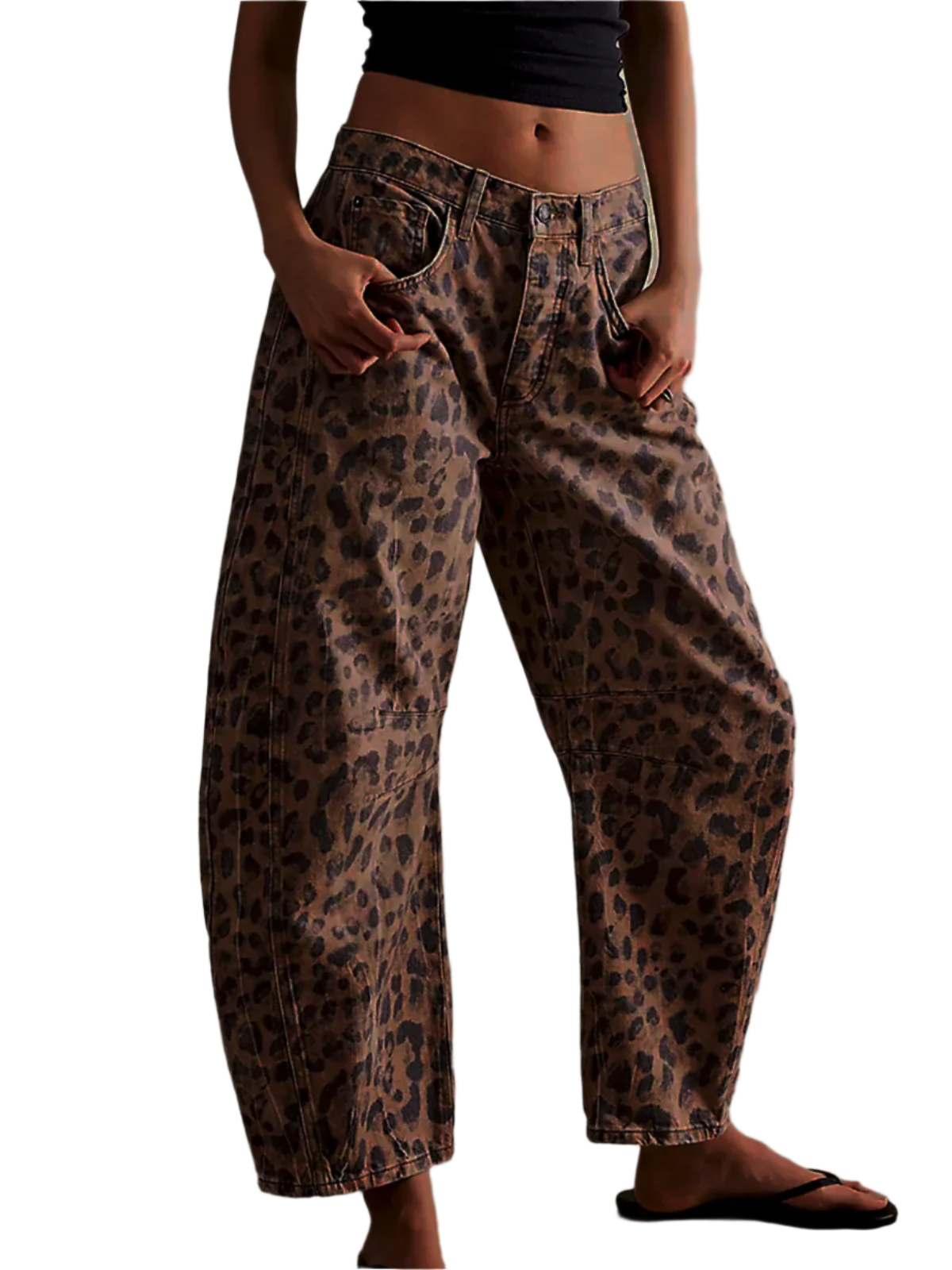 Dame Barrel Jeans Leopardmønster 0