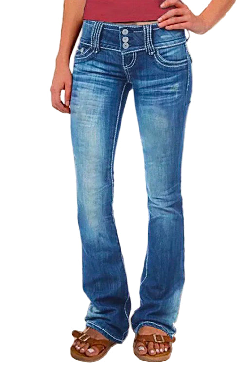 Dame Bell Bottom Jeans med Knapp og Lommer 0