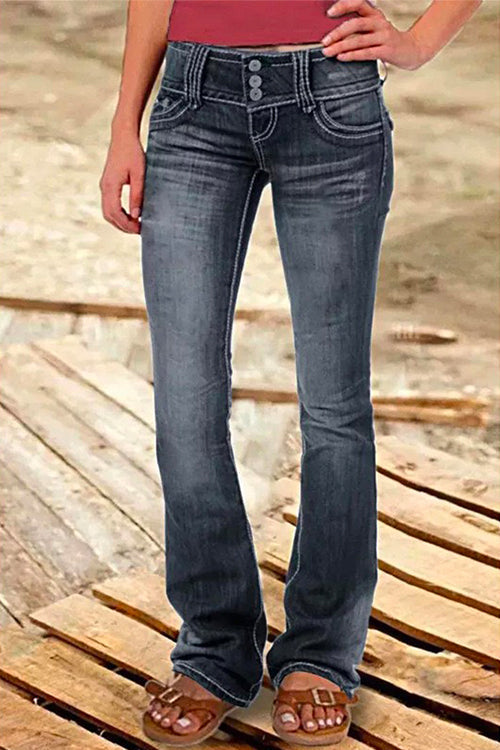 Dame Bell Bottom Jeans med Knapp og Lommer 3