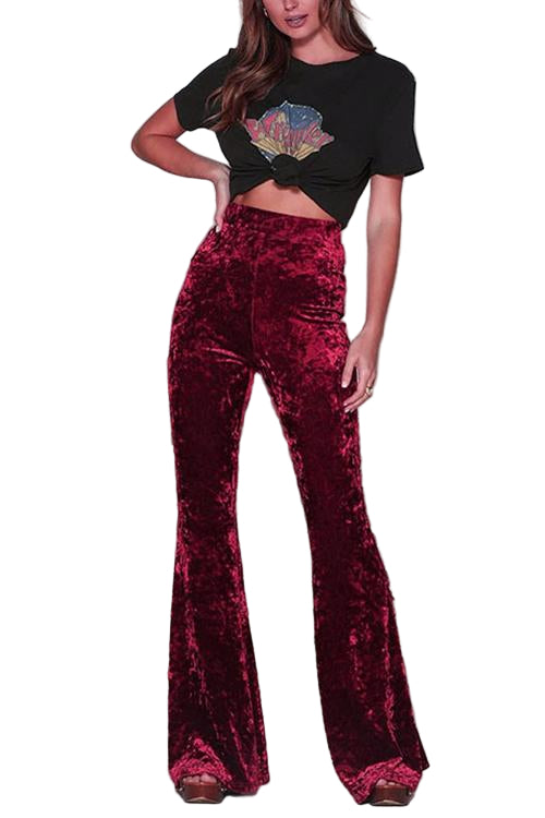 Dame Bell Bottoms med Elastisk Midje 0