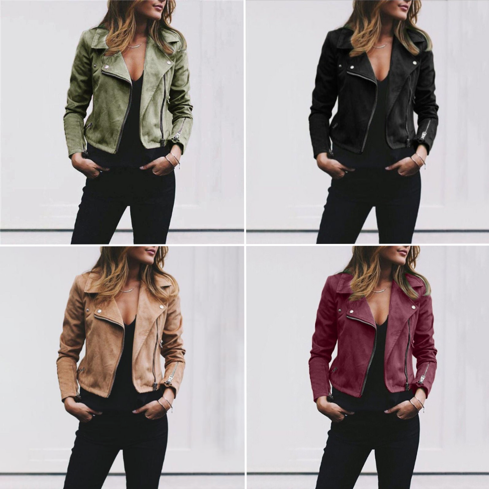 Dame Bikerjakke i Suede med Asymmetrisk Glidelås 6