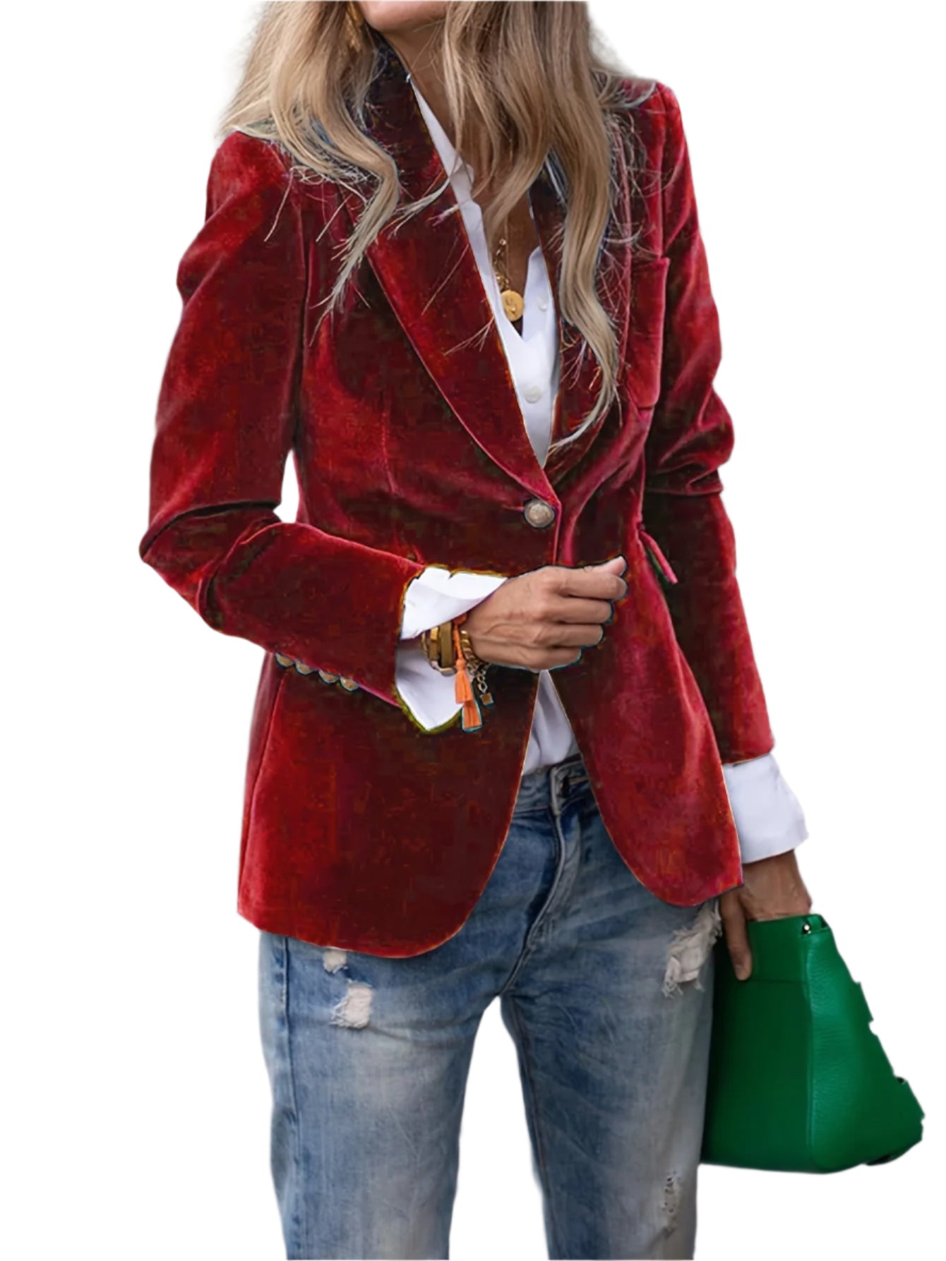 Dame Blazer Fløyel med Gullknapper Tidløs Design 0