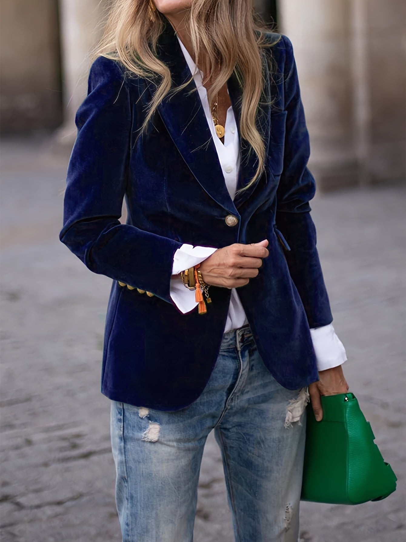 Dame Blazer Fløyel med Gullknapper Tidløs Design 3