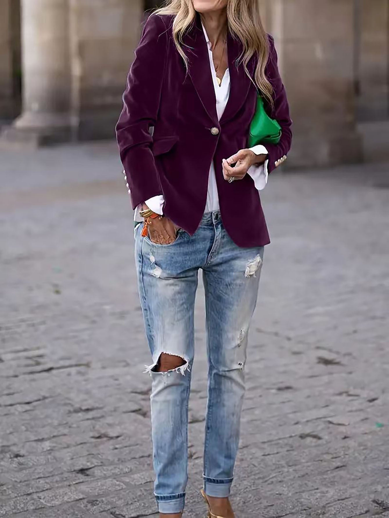 Dame Blazer Fløyel med Gullknapper Tidløs Design 8