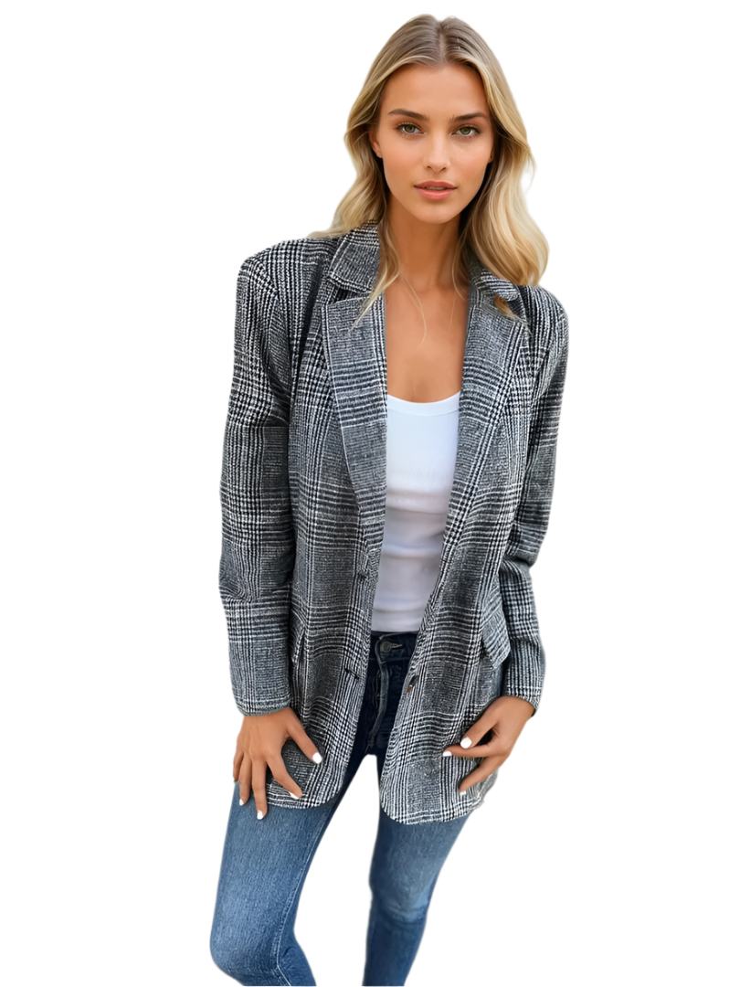 Dame Blazer med Rutemønster og Moderne Passform 0