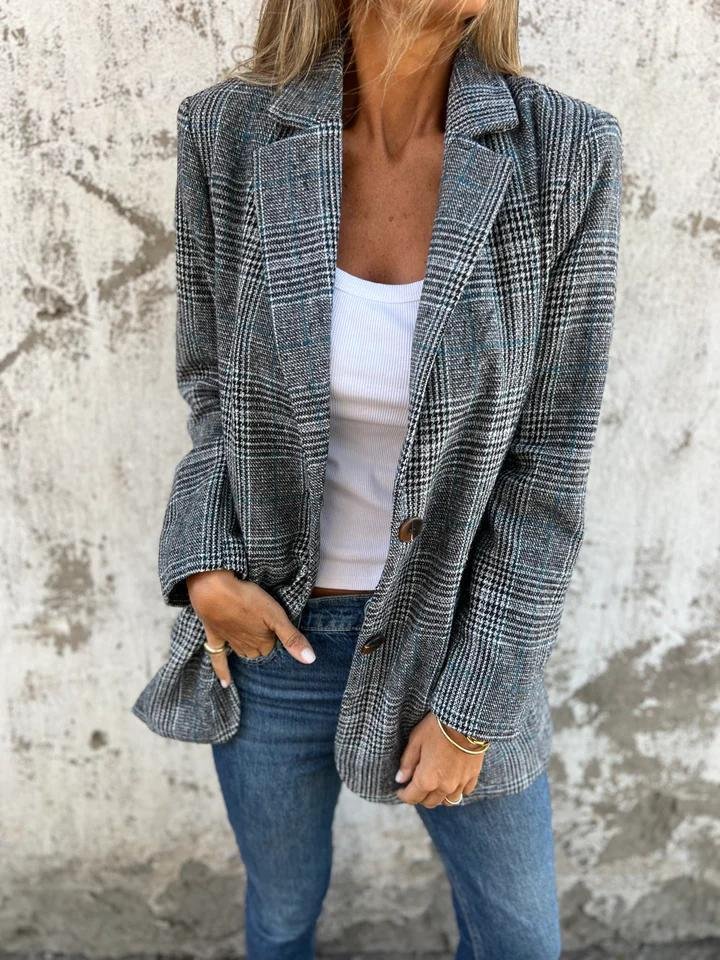 Dame Blazer med Rutemønster og Moderne Passform 3