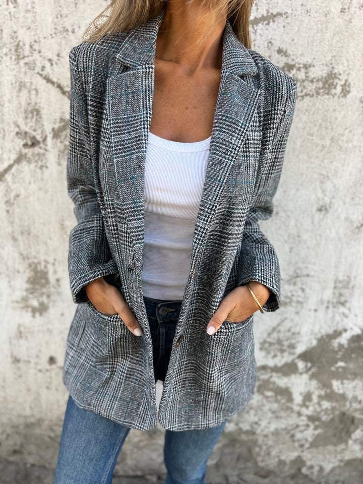 Dame Blazer med Rutemønster og Moderne Passform 4