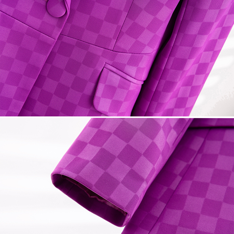 Dame Blazer med Ruter Slim Fit Acetat-Spandex 4