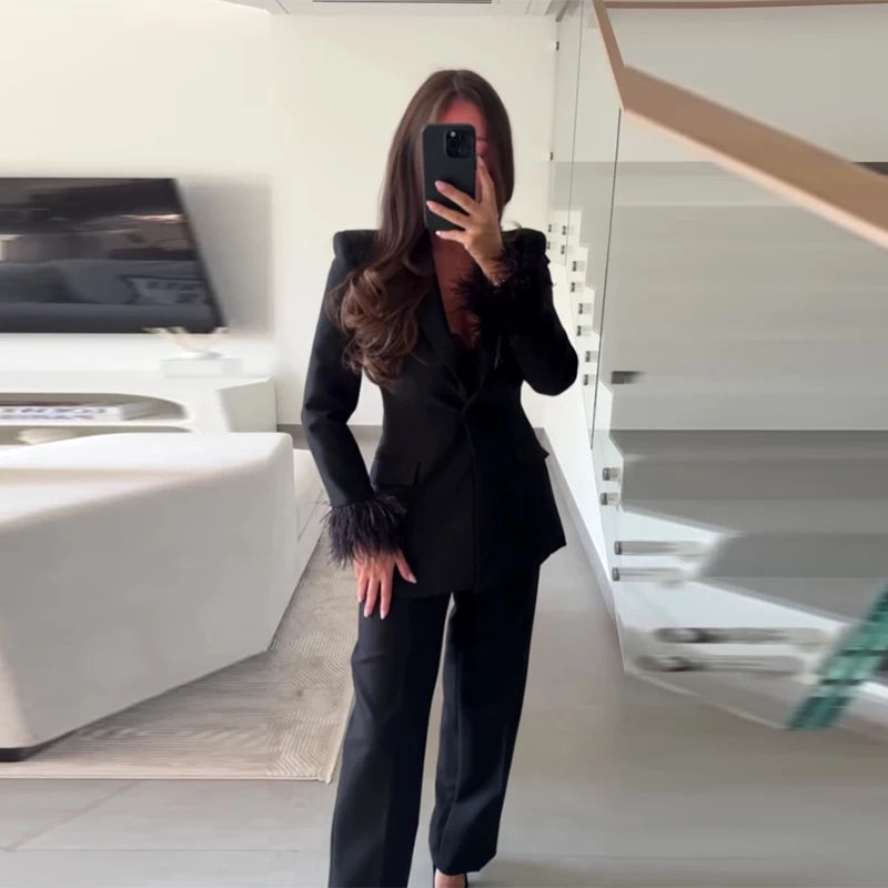 Dame Blazer og Bukse Sett med Skulderputer 11
