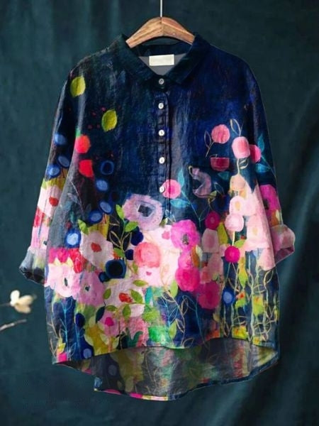 Dame Blomster Bluse Drapert 10