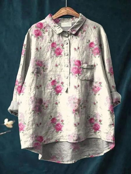 Dame Blomster Bluse Drapert 11