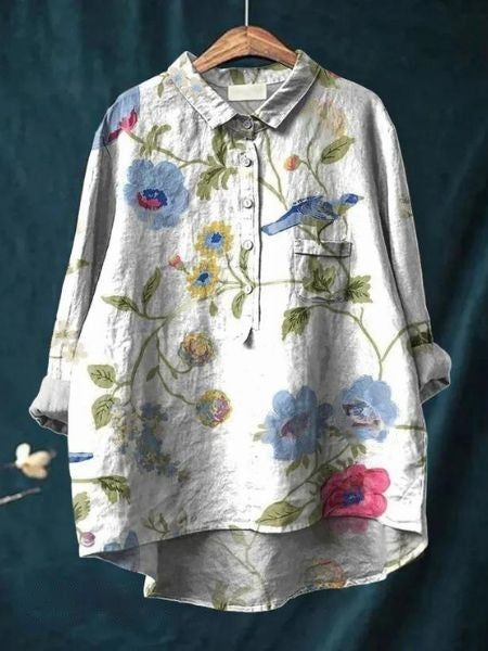 Dame Blomster Bluse Drapert 12