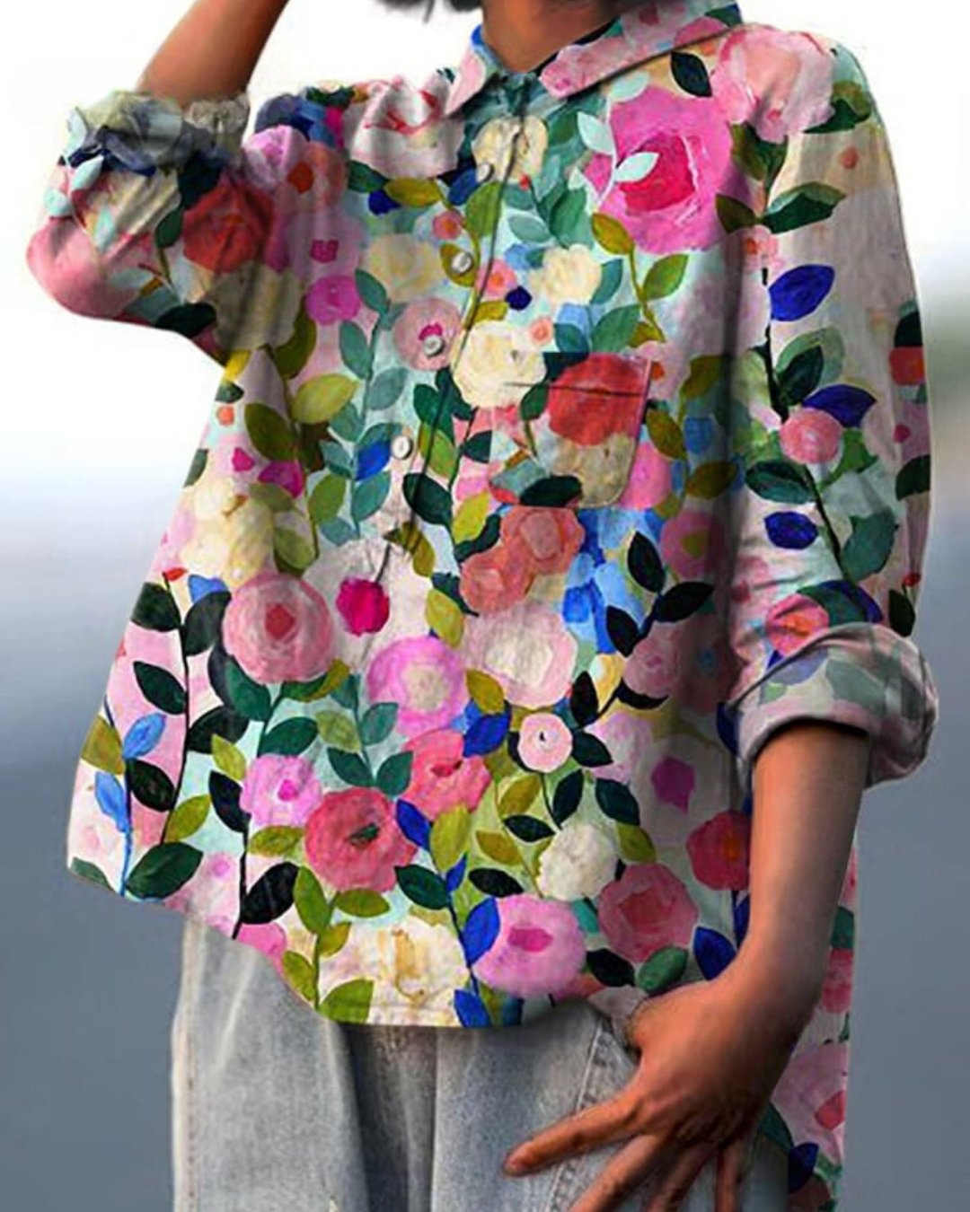 Dame Blomster Bluse Drapert 1