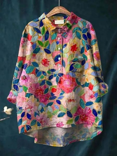 Dame Blomster Bluse Drapert 2