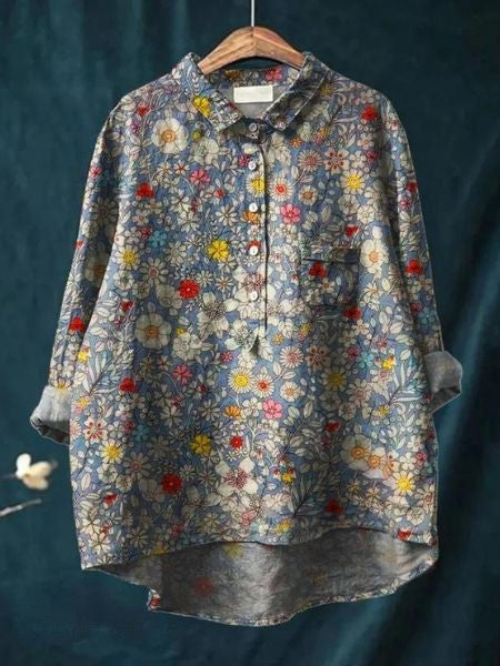 Dame Blomster Bluse Drapert 3