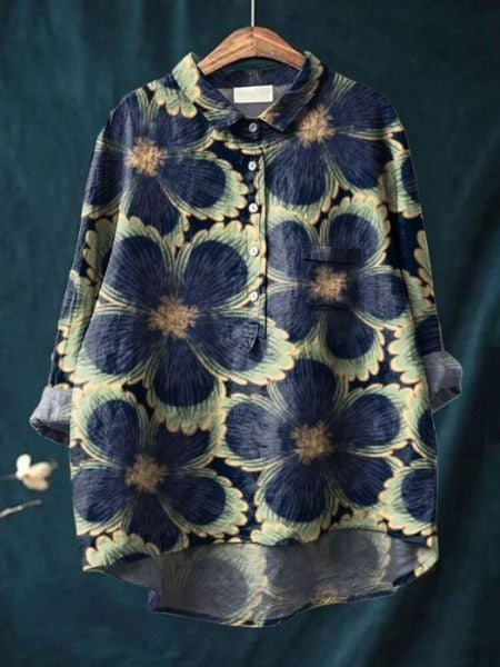 Dame Blomster Bluse Drapert 6
