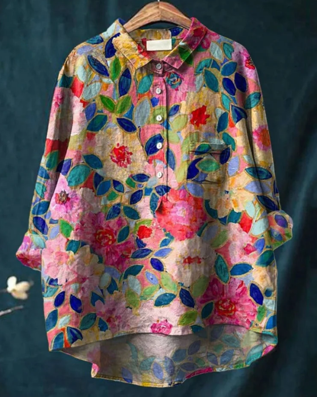 Dame Blomsterskjorte med Knapper 11