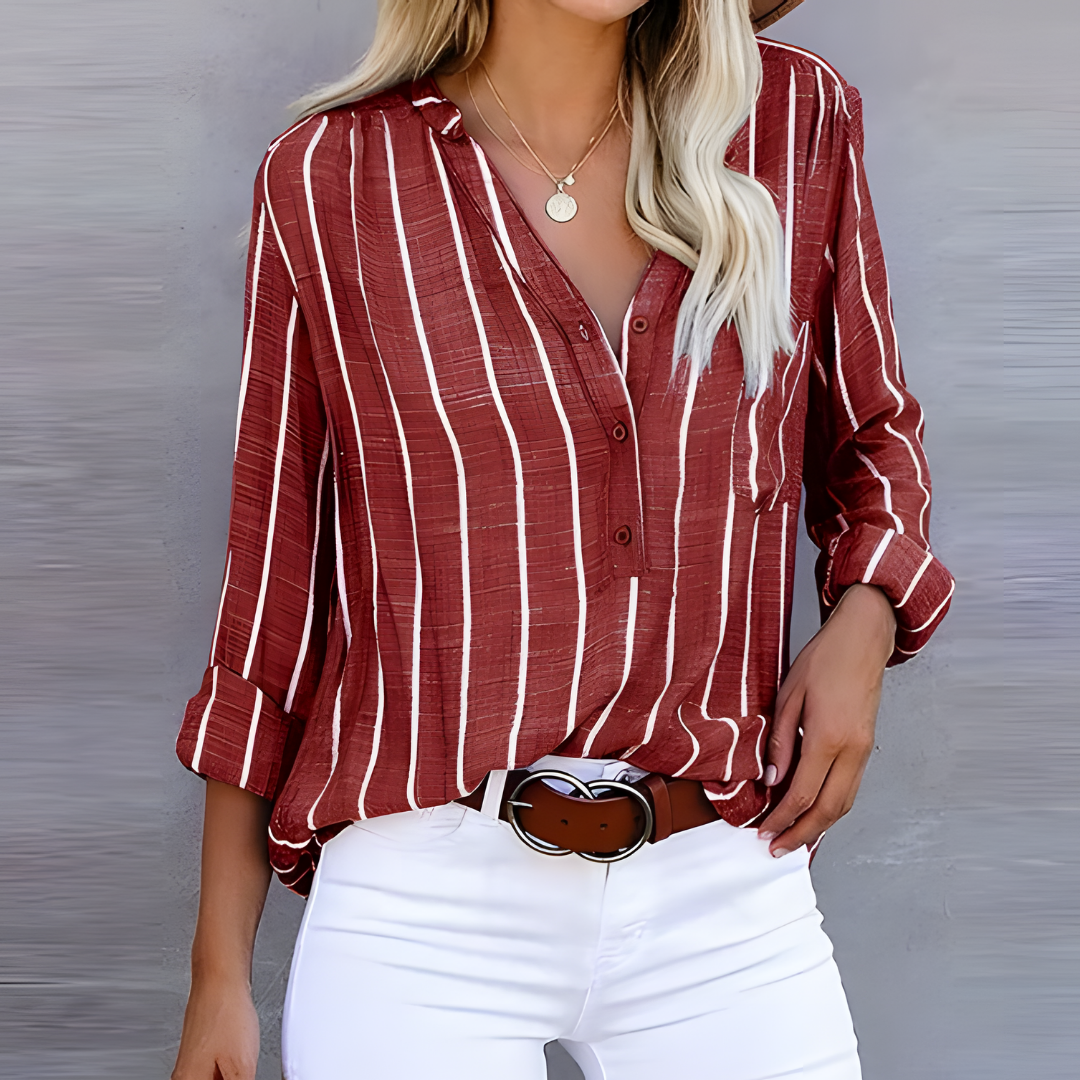 Dame Bluse Knotenverschluss Lange Ermer Flytende Stoff 1