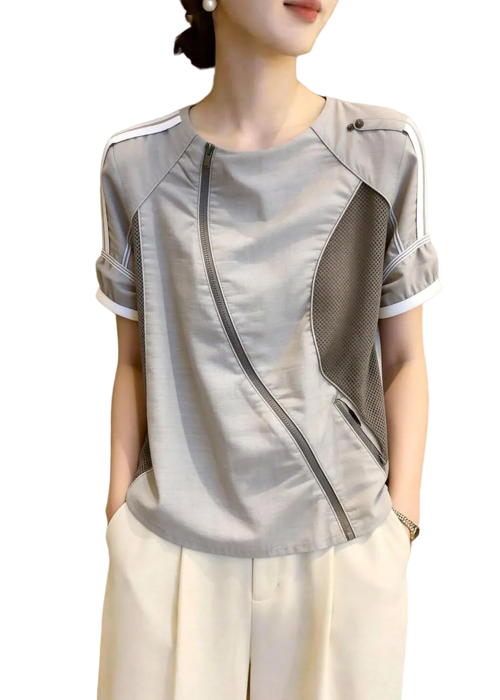 Dame Bluse O-hals Patchwork Stil 0