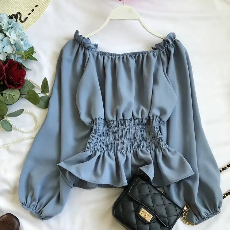 Dame Bluse Off Shoulder med Volanger 10