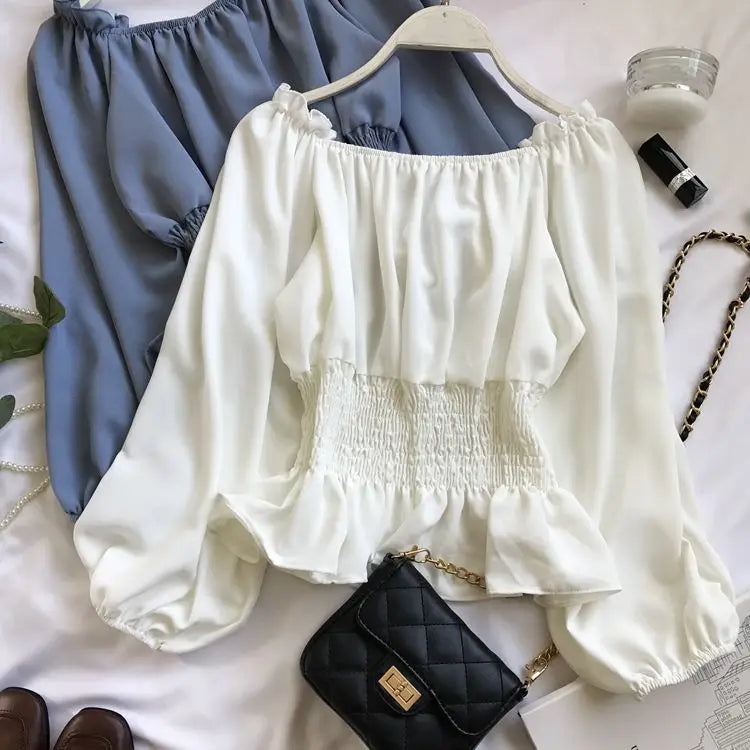 Dame Bluse Off Shoulder med Volanger 7