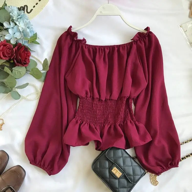 Dame Bluse Off Shoulder med Volanger 9