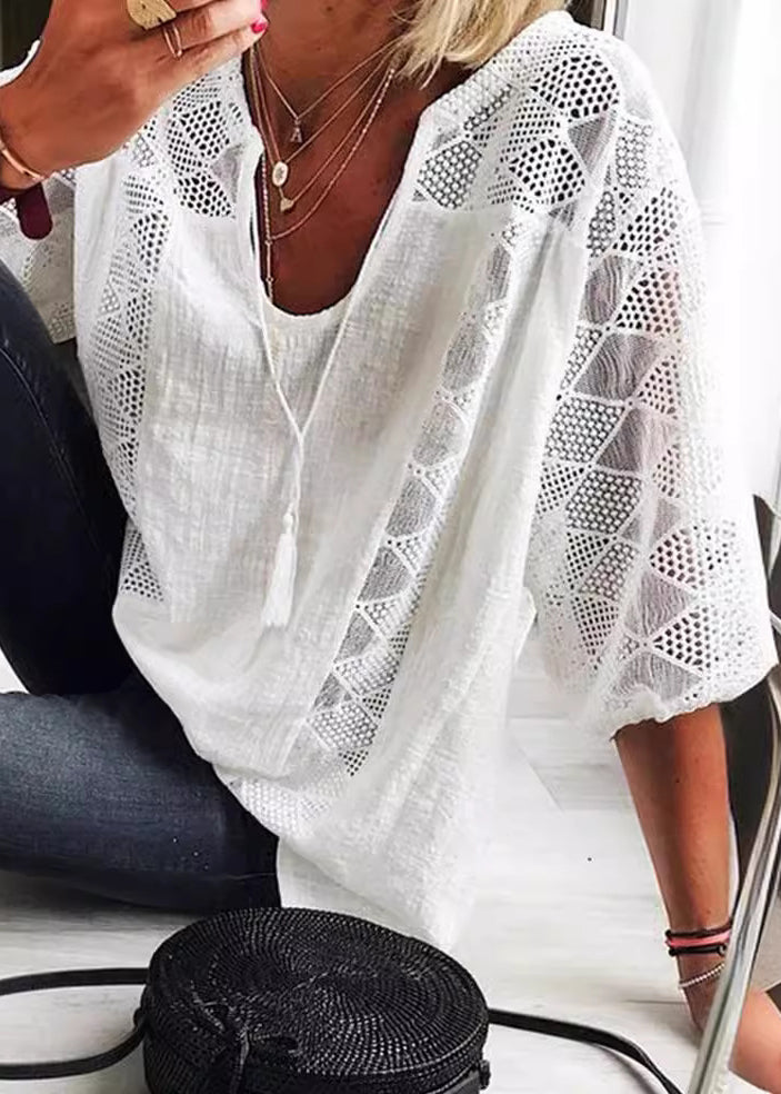 Dame Bluse U-hals med Hullet Design 0