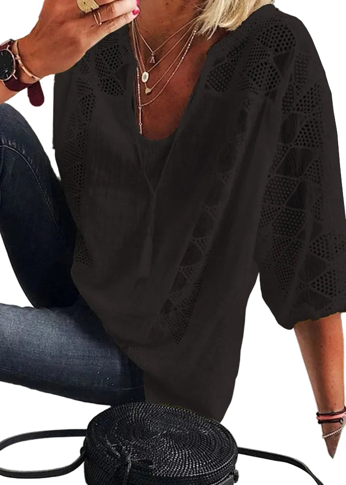 Dame Bluse U-hals med Hullet Design 3