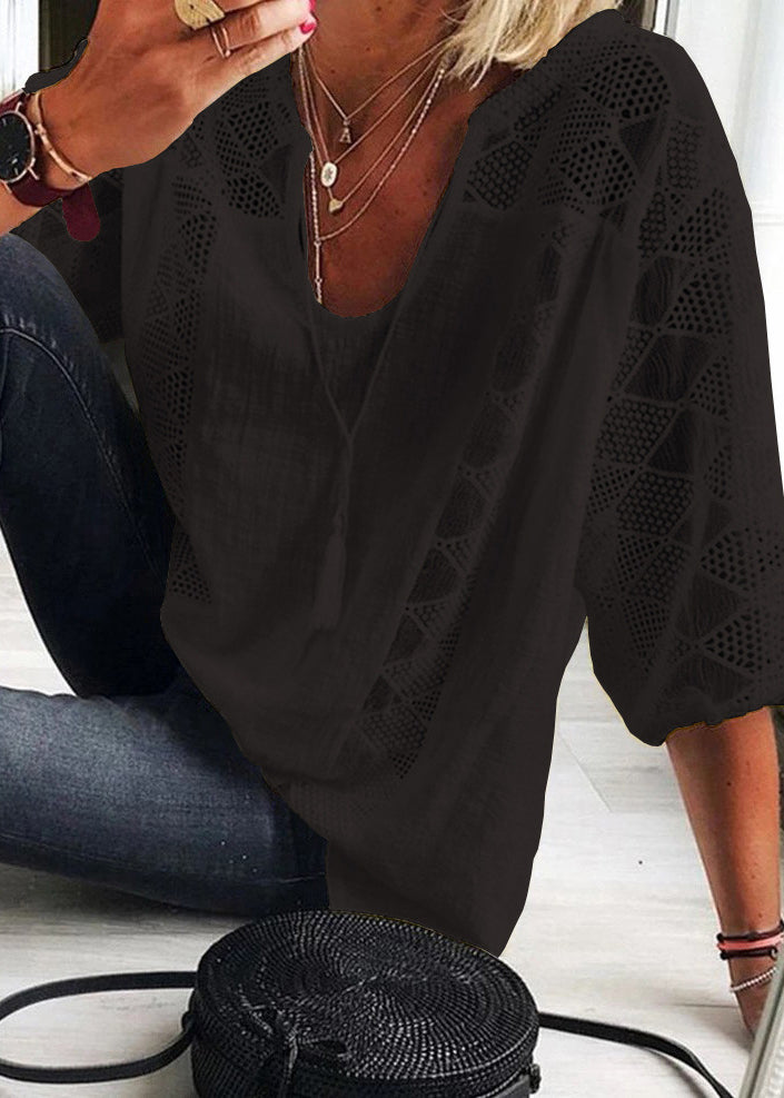 Dame Bluse U-hals med Hullet Design 3