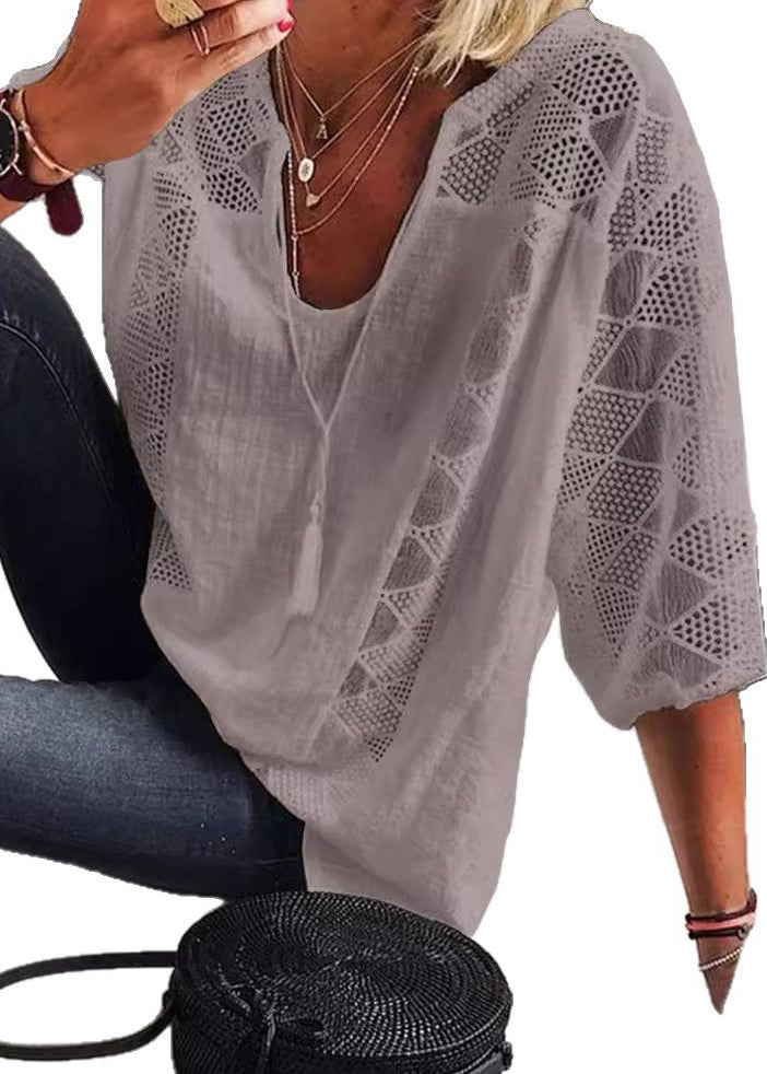 Dame Bluse U-hals med Hullet Design 4