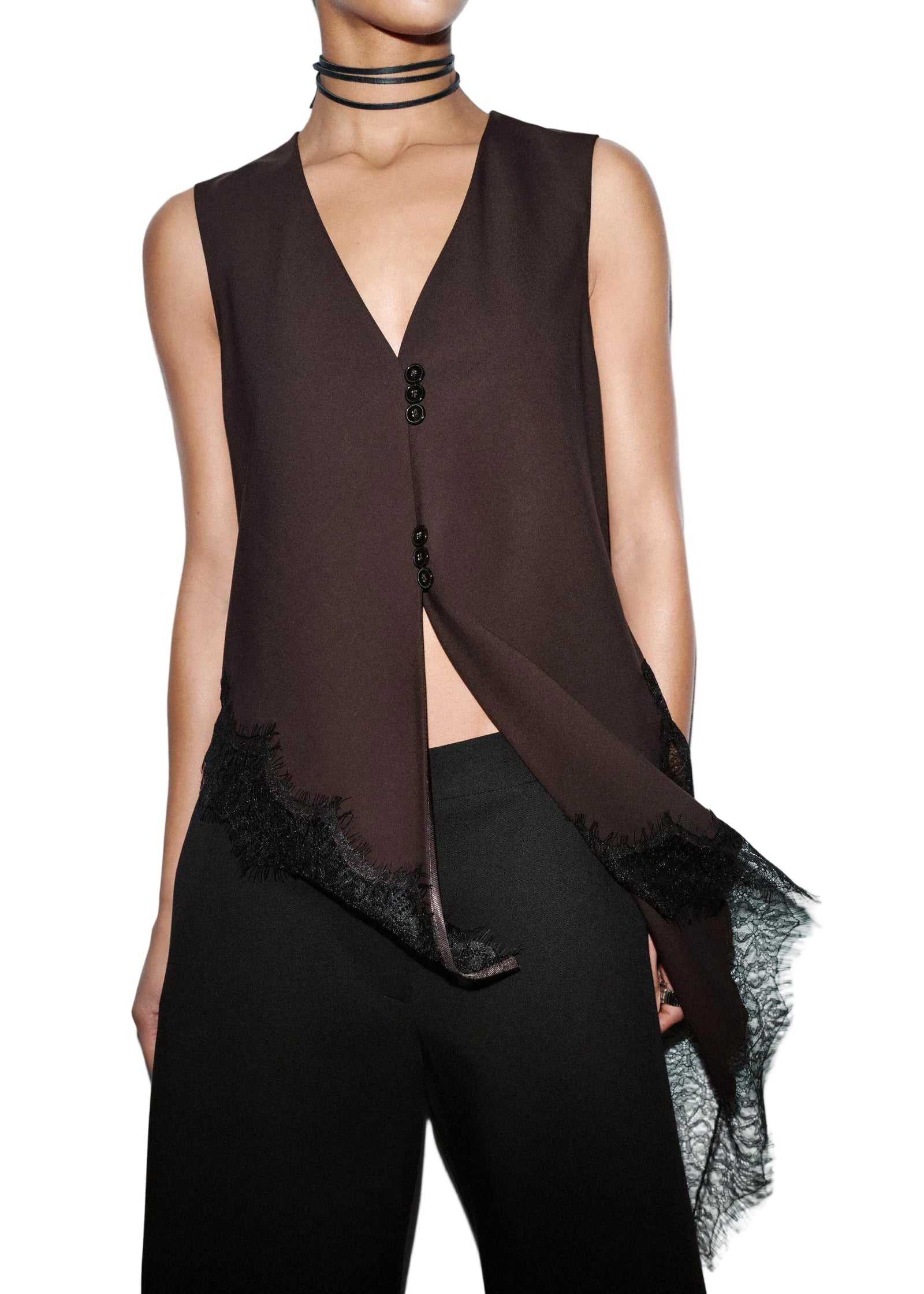 Dame Bluse V-hals Patchwork Ermeløs 0