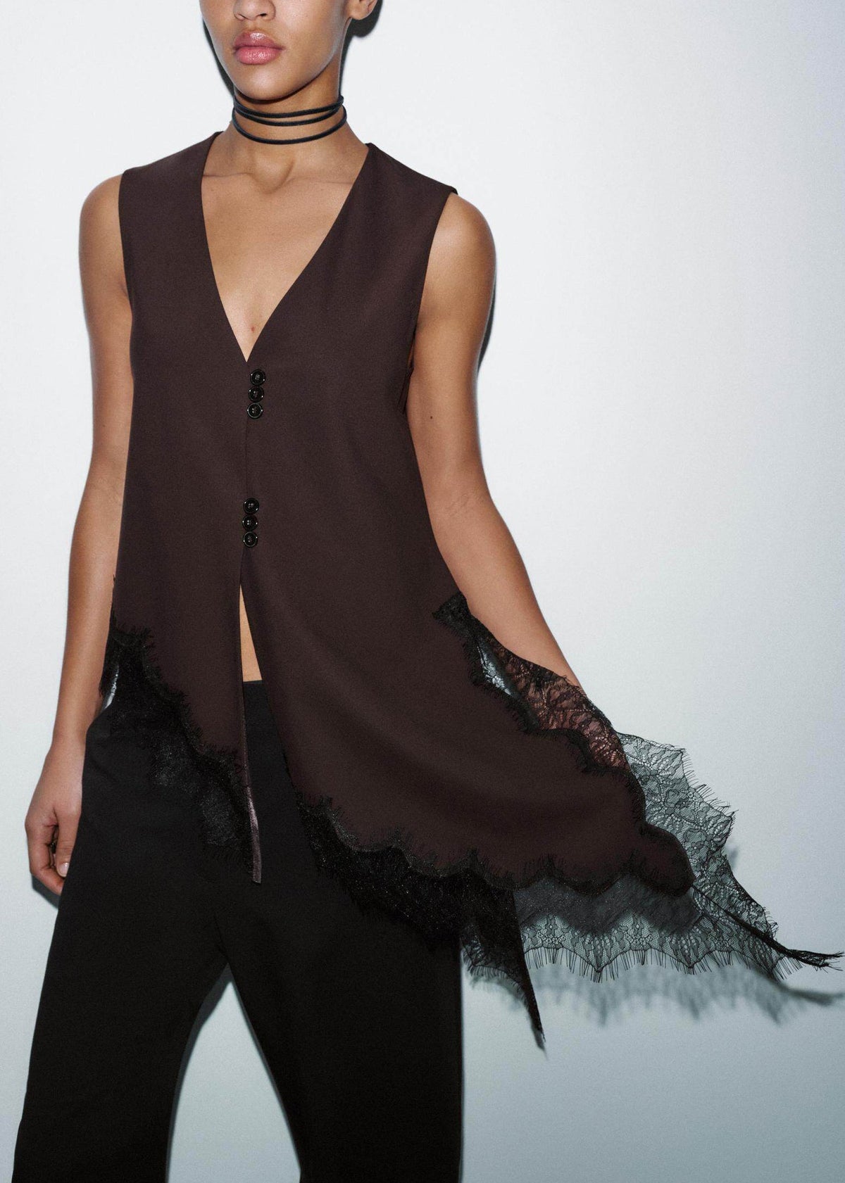 Dame Bluse V-hals Patchwork Ermeløs 2